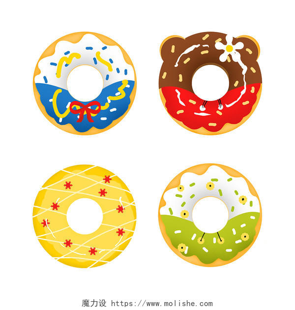 甜甜圈平面卡通马卡龙色彩png素材甜品甜甜圈